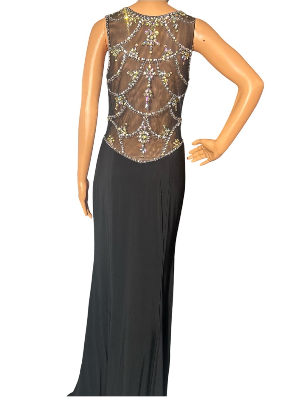 Adam Black Evening Gown with Pink Lining and Crystal Embellishments - Picture 5 of 8